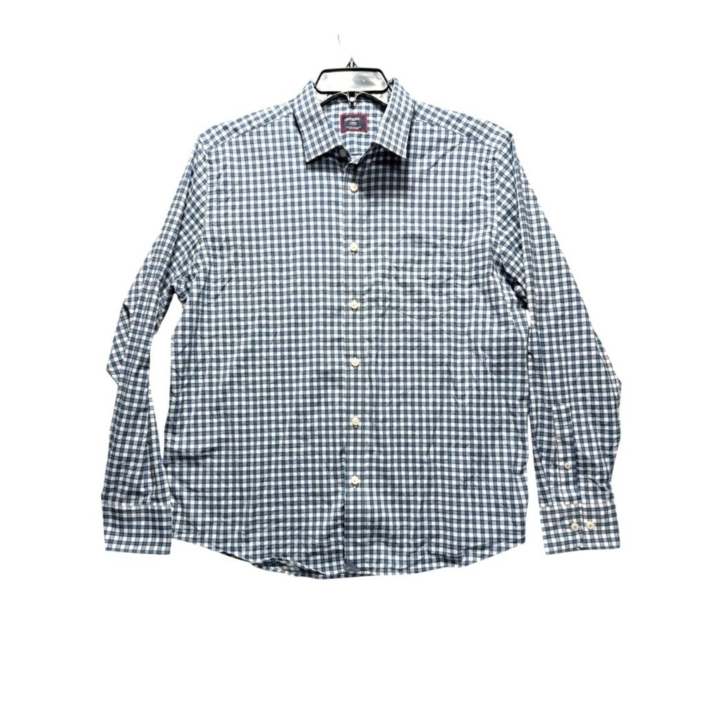 UNTUCKit Renshaw Shirt Men Large Blue Gingham Relaxed Fit Performance 42212